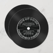 Black Retro Vinyl Record Birthday Party Invitation Kaart (Voorkant / Achterkant)