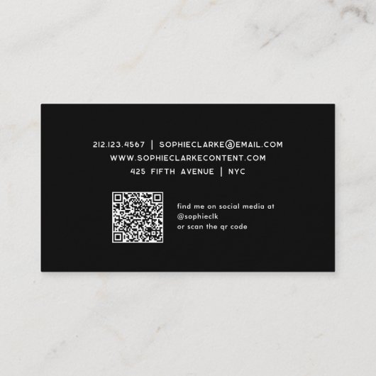 Black | Retroscript met QR-code Visitekaartje (Achterkant)