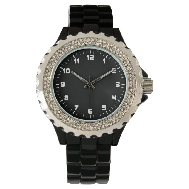 Black Rhinestone Watch Horloge (Voorkant)