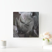 Black Rhinoceros Photo Vierkante Klok (Huis)