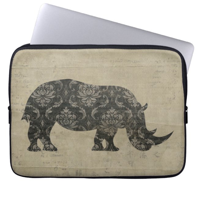 Black Rhinoceroses Silhouette Computer Sleeve (Voorkant)