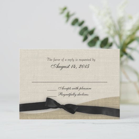 Black Ribbon and Burlap Response-Kaart RSVP Kaartje (Staand voorkant)