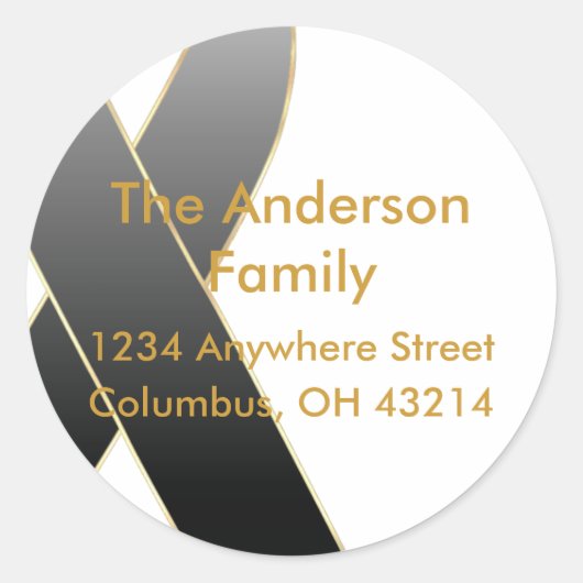 Black Ribbon Awareness Adresetiketten Ronde Sticker (Voorkant)