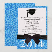 Black Ribbon Blue Leopard Afstuderen Invitation Kaart (Voorkant / Achterkant)