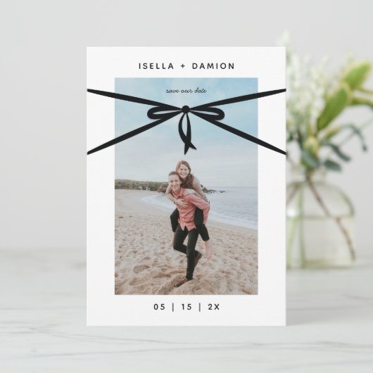 BLACK RIBBON & BOW BEWAAR DE DATUM KAART (Staand voorkant)