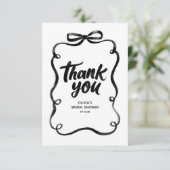 Black Ribbon Bow Whimsical Bridal Shower Bedankkaart (Staand voorkant)
