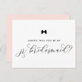 Black Ribbon Bow Will You Be My Jr Bridesmaid Card Briefkaart (Voorkant / Achterkant)
