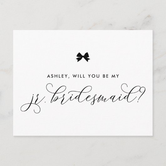 Black Ribbon Bow Will You Be My Jr Bridesmaid Card Briefkaart (Voorkant)