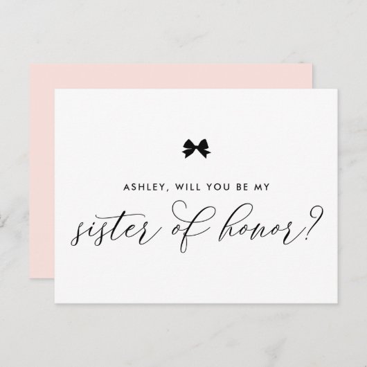 Black Ribbon Bow zal je mijn zuster van de eer zij Briefkaart (Voorkant / Achterkant)