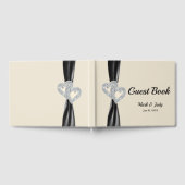 Black Ribbon Diamond Hearts Wedding Guestbook Gastenboek (Volledig)