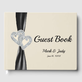 Black Ribbon Diamond Hearts Wedding Guestbook Gastenboek