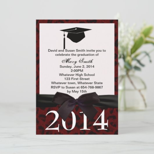 Black Ribbon en Red Leopard Afstuderen Kaart (Staand voorkant)