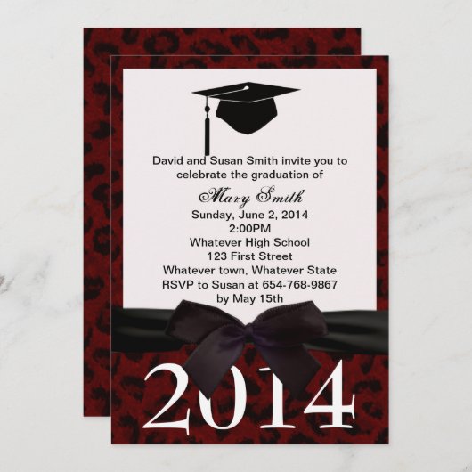 Black Ribbon en Red Leopard Afstuderen Kaart (Voorkant / Achterkant)