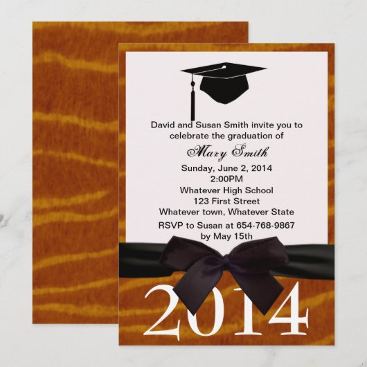 Black Ribbon en Tiger Afstuderen Kaart (Voorkant / Achterkant)