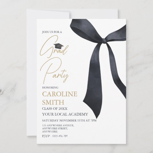 Black Ribbon Graduation Party Uitnodiging (Voorkant)