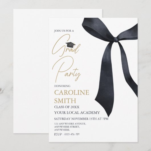 Black Ribbon Graduation Party Uitnodiging (Voorkant / Achterkant)