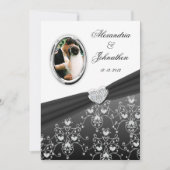 Black Ribbon Heart Damask Weduwfotouitnodiging Kaart (Voorkant)