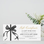 Black Ribbon Minimalist Gift Voucher Certificaat Kaart (Staand voorkant)