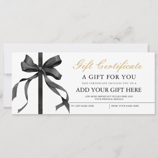 Black Ribbon Minimalist Gift Voucher Certificaat Kaart (Voorkant)