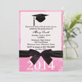 Black Ribbon Pink Camouflage Afstuderen Invite Kaart (Staand voorkant)