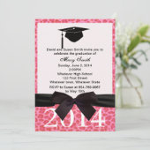 Black Ribbon Pink Leopard Afstuderen Uitnodiging (Staand voorkant)