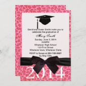 Black Ribbon Pink Leopard Afstuderen Uitnodiging (Voorkant / Achterkant)