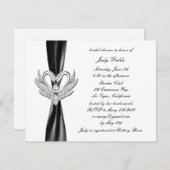 Black Ribbon Silver Swans Bridal Shower Invitation Kaart (Voorkant / Achterkant)