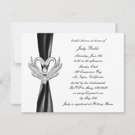 Black Ribbon Silver Swans Bridal Shower Invitation Kaart