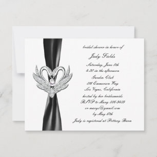Black Ribbon Silver Swans Bridal Shower Invitation Kaart