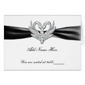 Black Ribbon Silver Swans Folted Table Place Card (Voorkant Horizontaal)