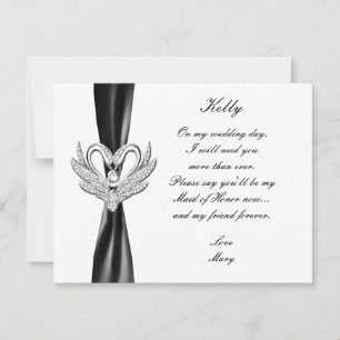 Black Ribbon Silver Swans Maid of Honor Kaart