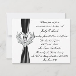 Black Ribbon Silver Swans Rehearsal Dinner Invite Kaart