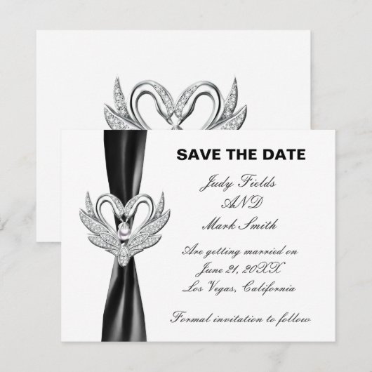 Black Ribbon Silver Swans sparen de Datum Kaart (Voorkant / Achterkant)