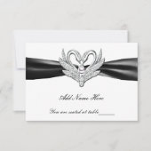 Black Ribbon Silver Swans Table Place Card Kaart (Voorkant)