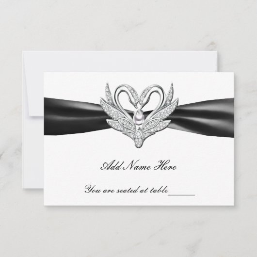 Black Ribbon Silver Swans Table Place Card Kaart (Voorkant)