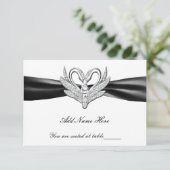 Black Ribbon Silver Swans Table Place Card Kaart (Staand voorkant)