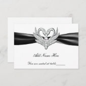 Black Ribbon Silver Swans Table Place Card Kaart (Voorkant / Achterkant)