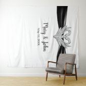 Black Ribbon Silver Swans Weddenschap Backdrop Wandkleed (In Situ (horizontaal))