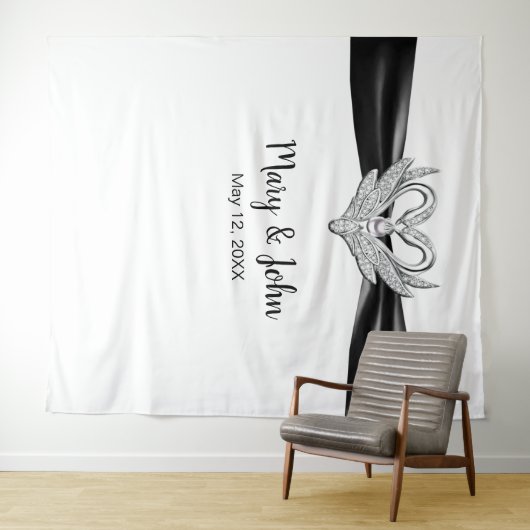 Black Ribbon Silver Swans Weddenschap Backdrop Wandkleed (In Situ (horizontaal))