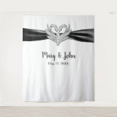 Black Ribbon Silver Swans Weddenschap Backdrop Wandkleed (Voorkant)