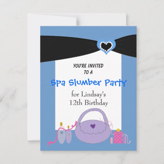 Black Ribbon Spa Birthday Party Invitation Kaart (Voorkant)