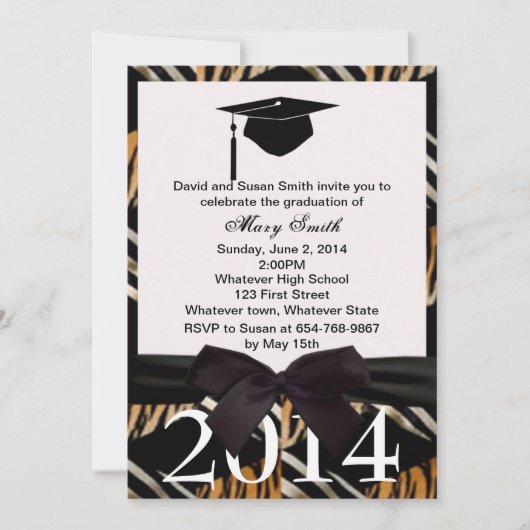 Black Ribbon Zebra en Tiger Afstuderen Kaart (Voorkant)