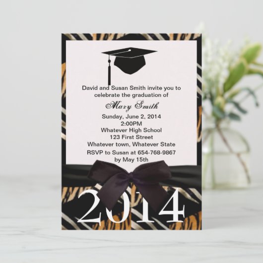 Black Ribbon Zebra en Tiger Afstuderen Kaart (Staand voorkant)