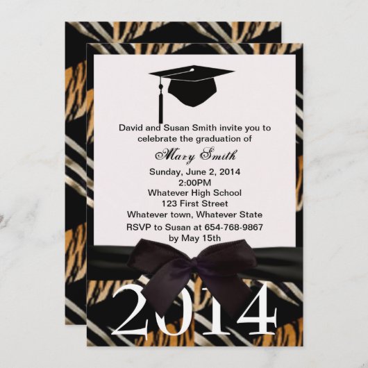Black Ribbon Zebra en Tiger Afstuderen Kaart (Voorkant / Achterkant)
