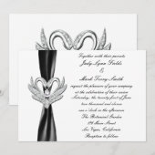 Black Ribbon Zilveren Zwanen Uitnodiging (Voorkant / Achterkant)