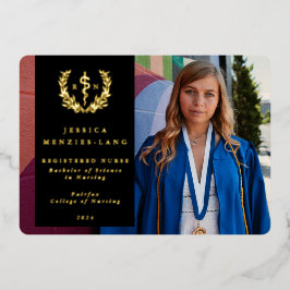 Black RN Asclepius Afstuderen Fotoaankondiging Folie Uitnodiging