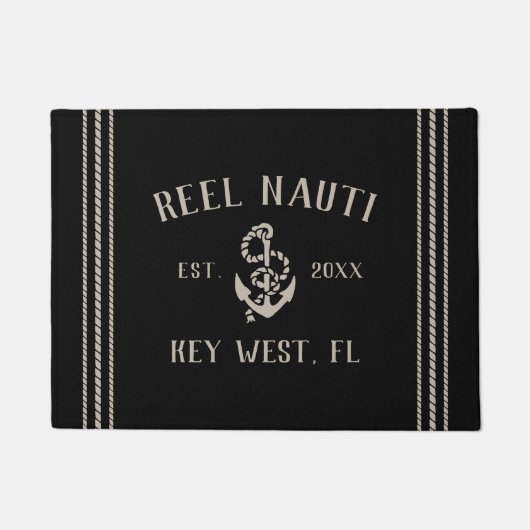 Black | Robuuste anchor Persoonlijke naam boot Deurmat (Voorkant)