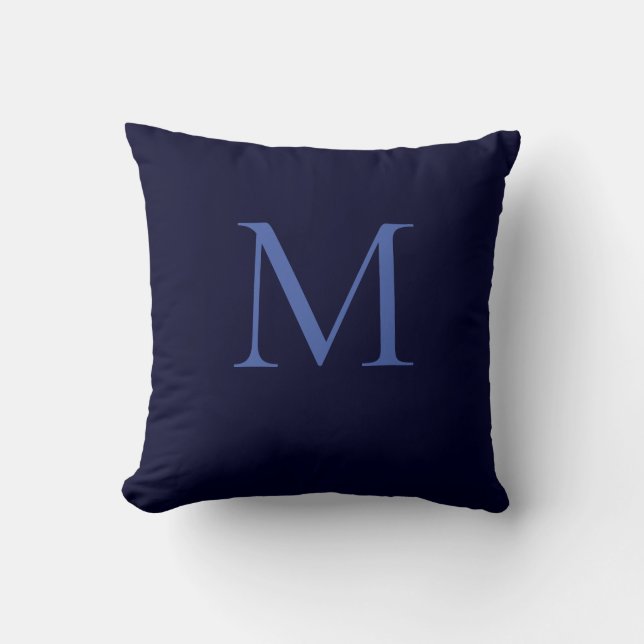 Black Rock Diepblauw Klassiek Uniek Monogram Kussen (Voorkant)