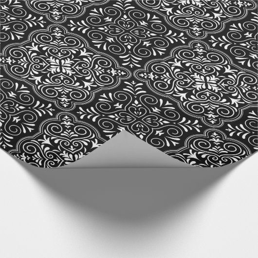 Black Rococo Pattern Flourish Cadeaupapier (Hoek)