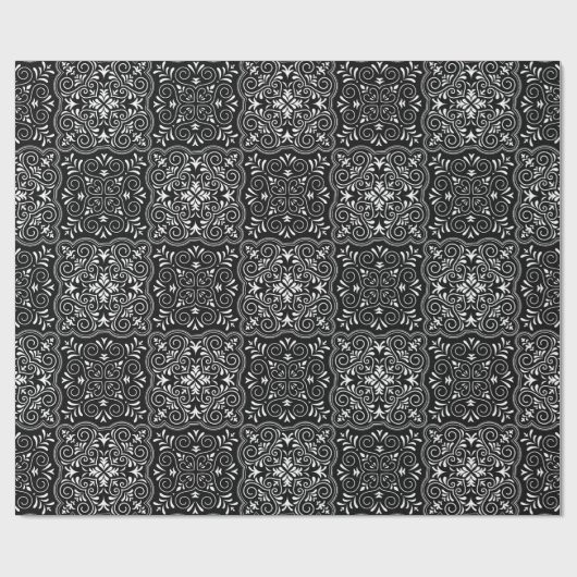 Black Rococo Pattern Flourish Cadeaupapier (Vlak)